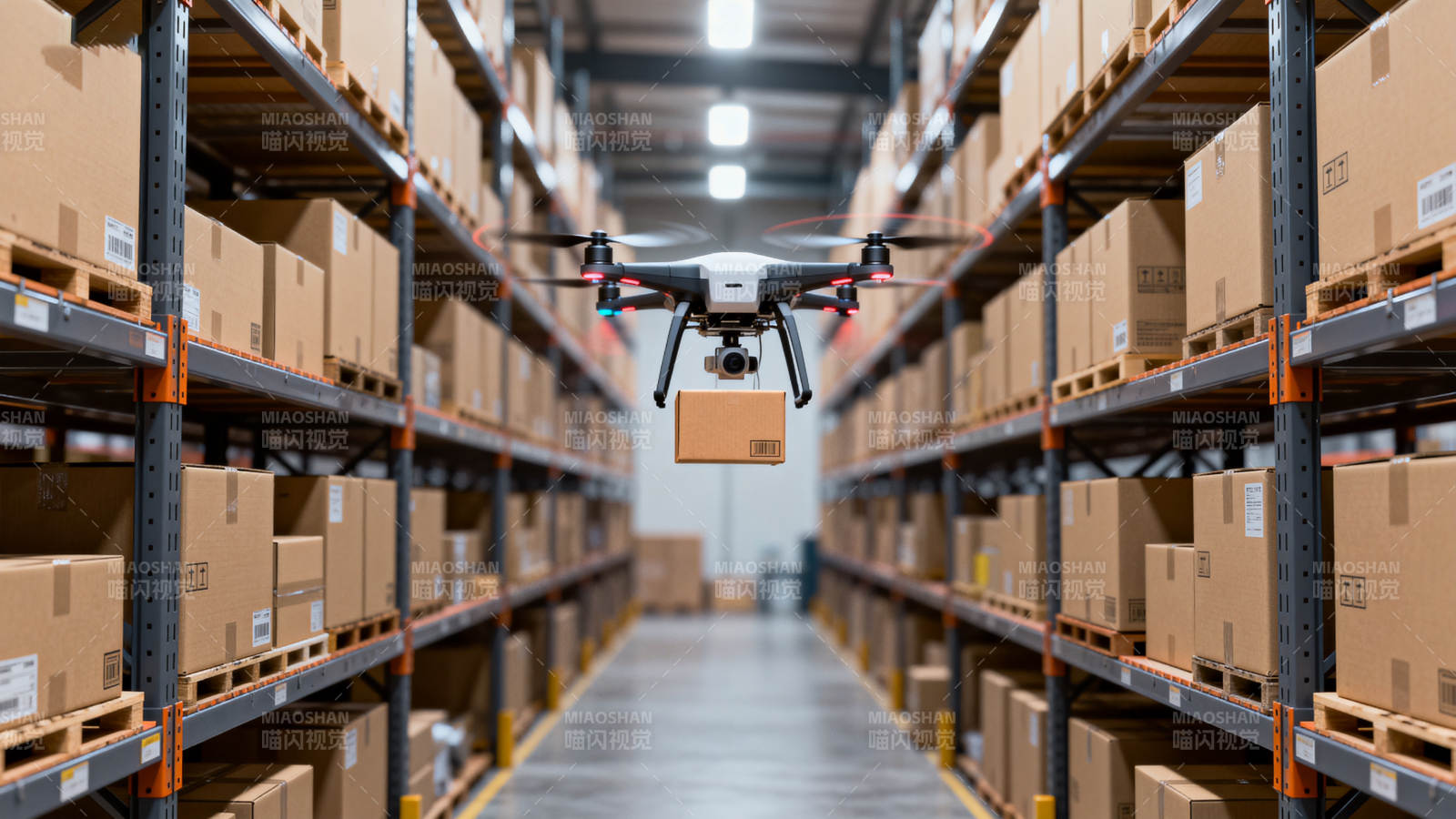 仓库无人机运货中图片