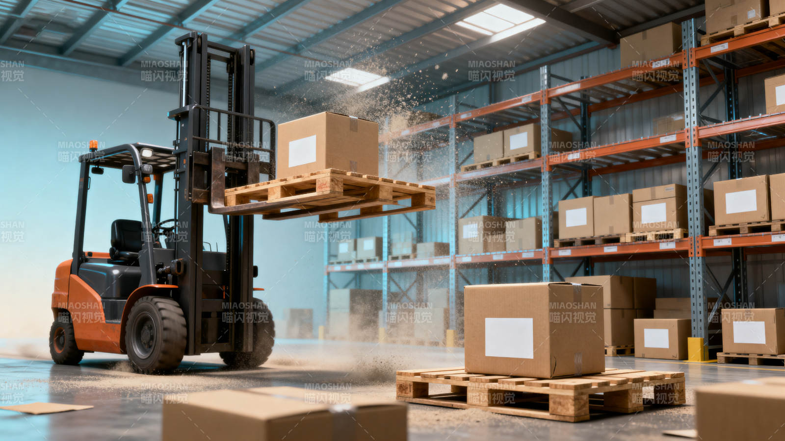 叉车搬运仓库货物图片
