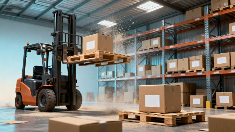 叉车搬运仓库货物图片