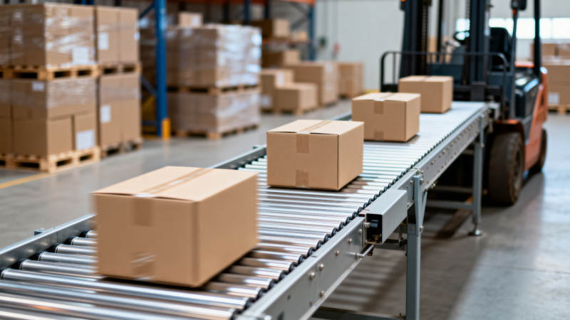 仓库传送带运货中图片