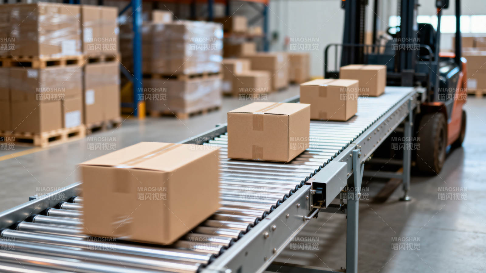 仓库传送带运货中图片
