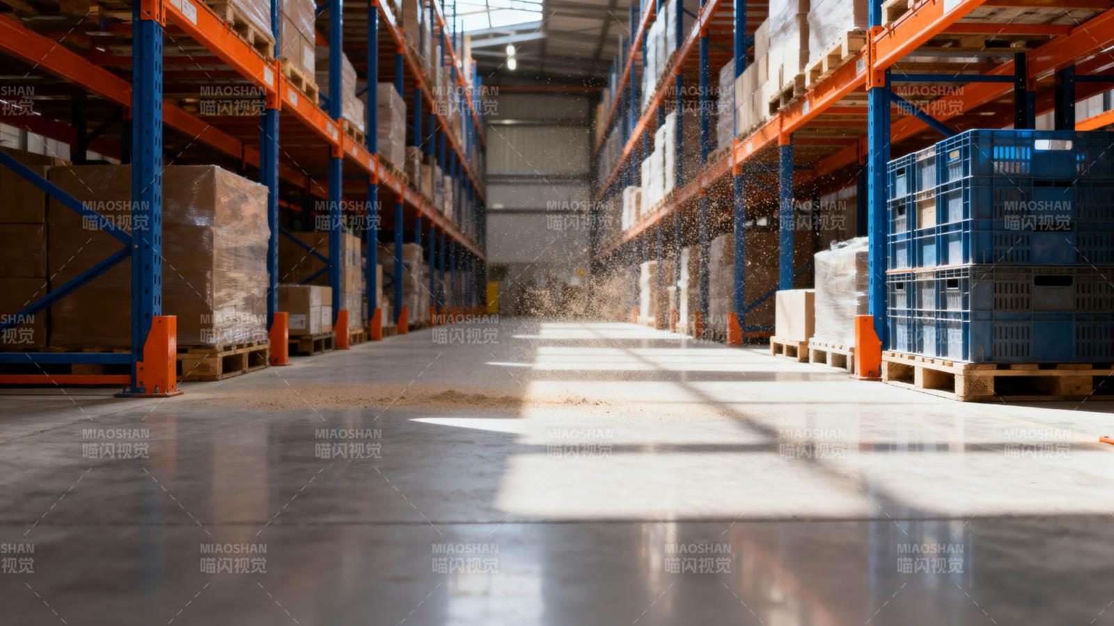 仓库货架通道 货物整齐排列图片