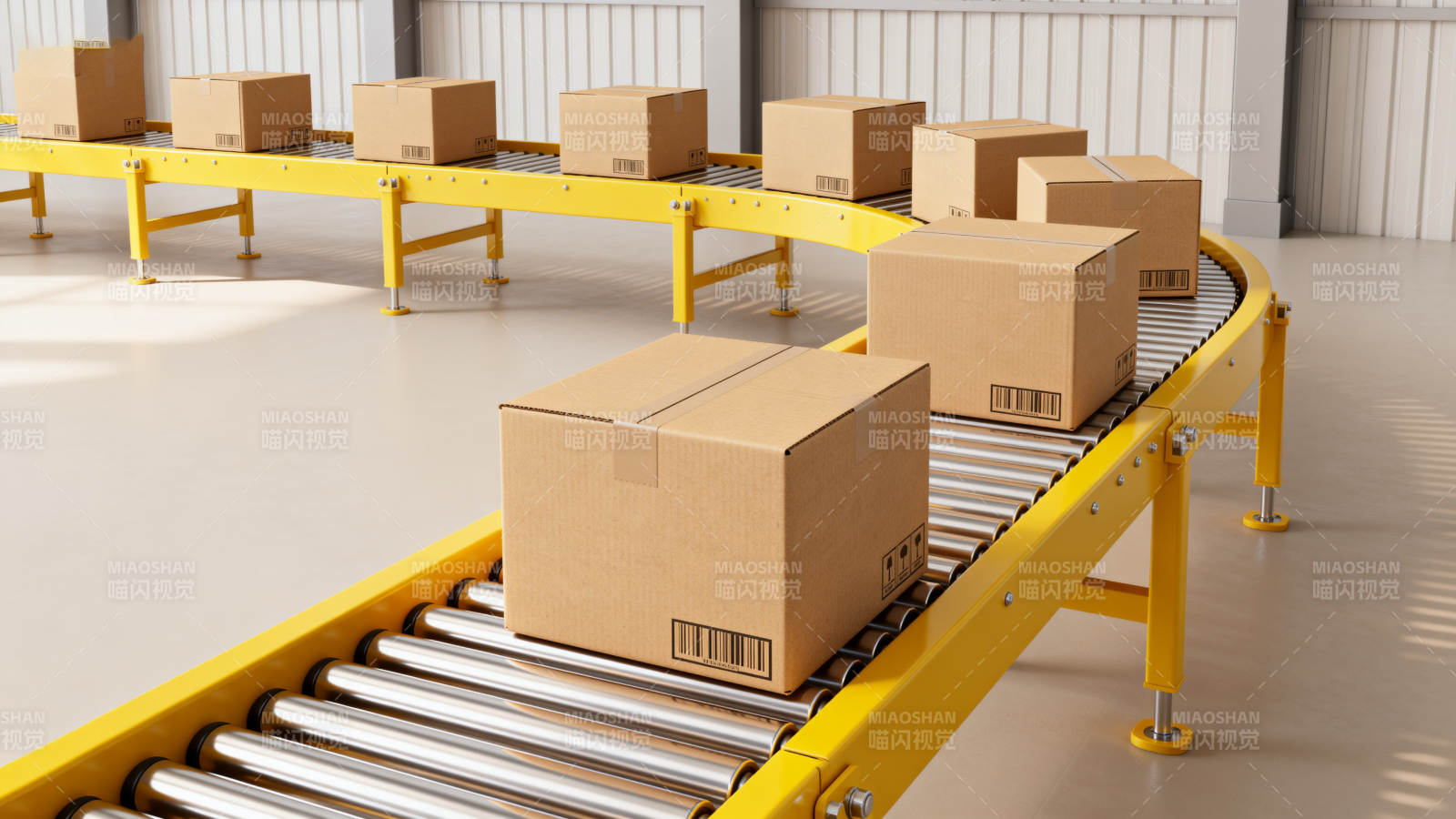 传送带上的纸箱运输中图片