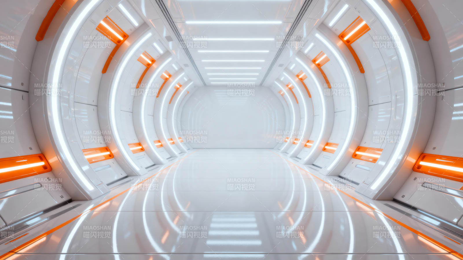 未来科技隧道 橙白光影交错图片