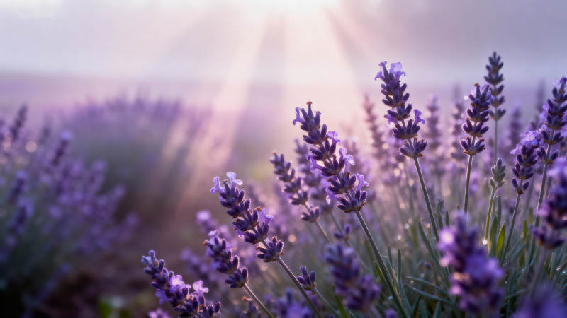 晨光中的薰衣草田图片