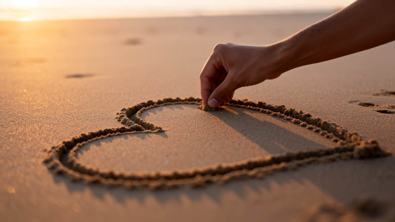 沙滩画心 夕阳温柔图片