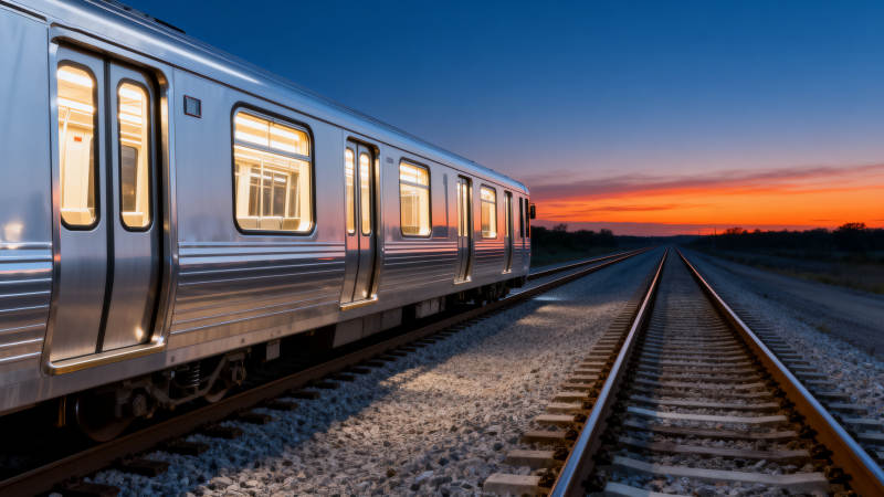 夕阳下的银色列车图片