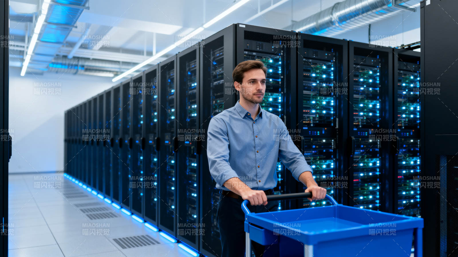 机房运维人员推车巡检图片