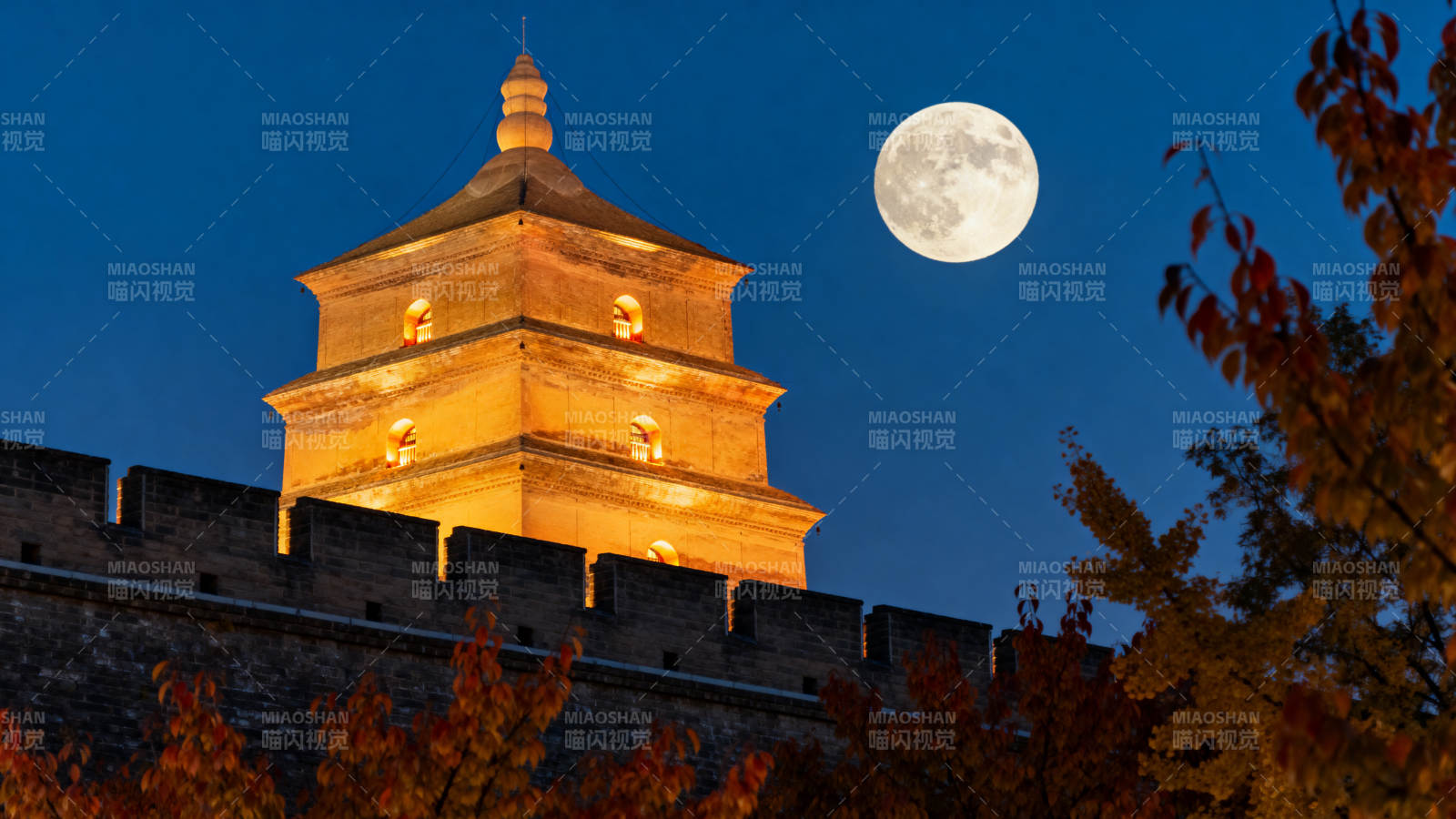 月照古塔 秋色映城垣图片