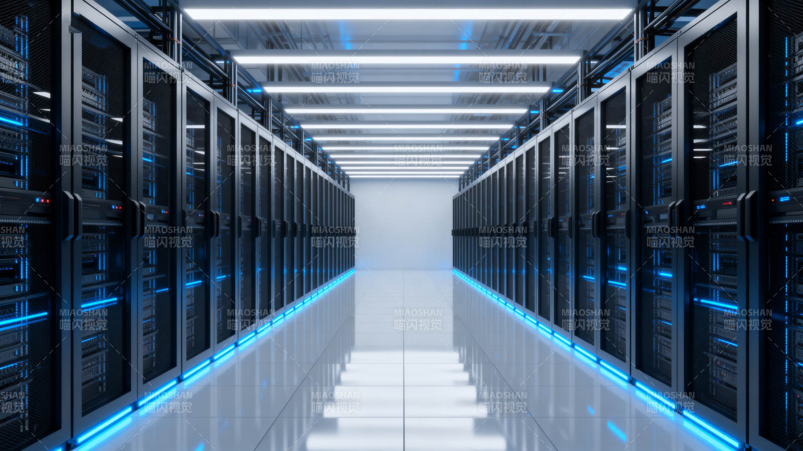 蓝光服务器机房走廊图片