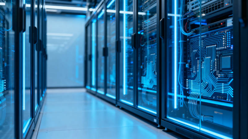 蓝光服务器机房走廊图片