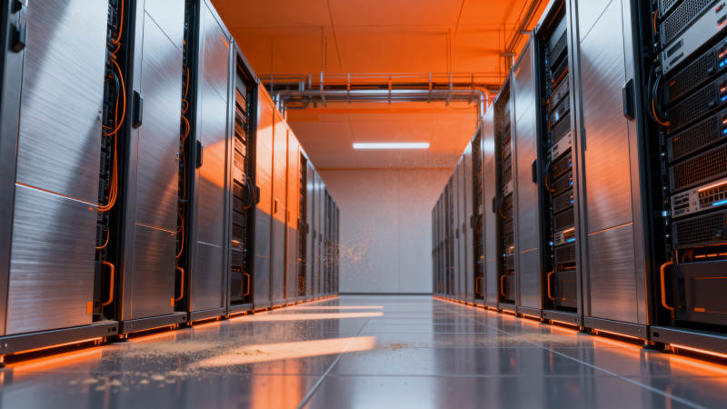 橙色光晕服务器机房走廊图片