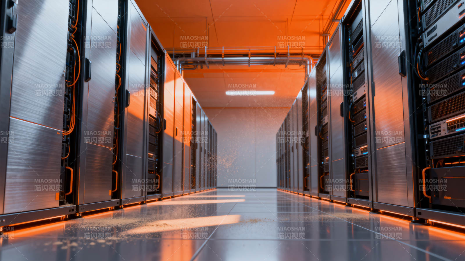 橙色光晕服务器机房走廊图片