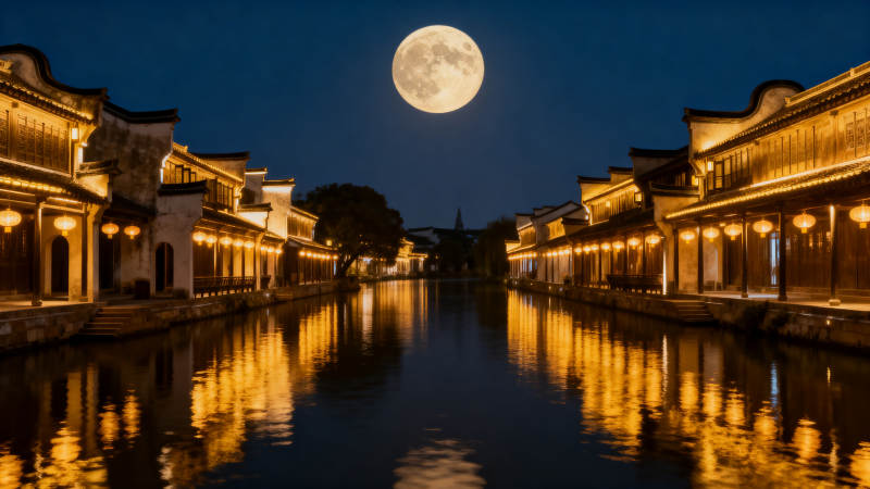 月夜水乡 灯火映古韵图片