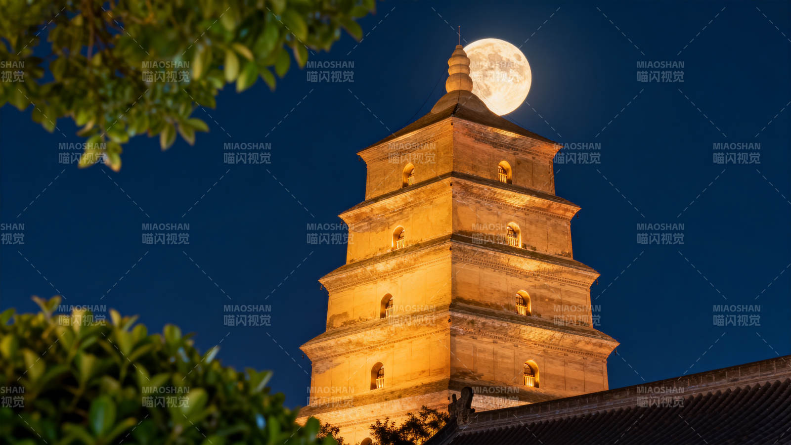 月照古塔 夜色温柔图片