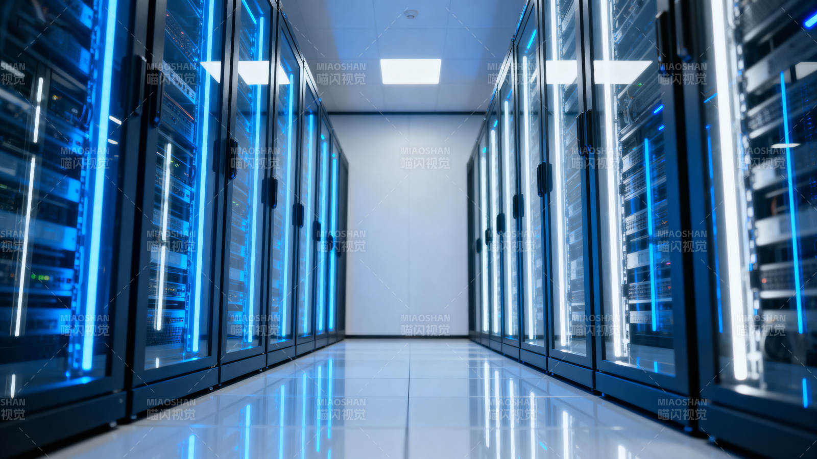 蓝光服务器机房走廊图片