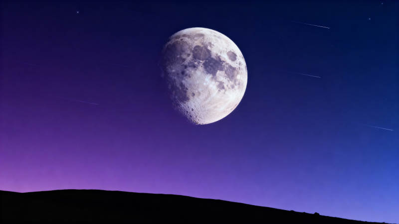 紫夜月升 星痕掠空图片