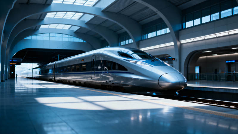 高铁进站 现代车站光影流动图片