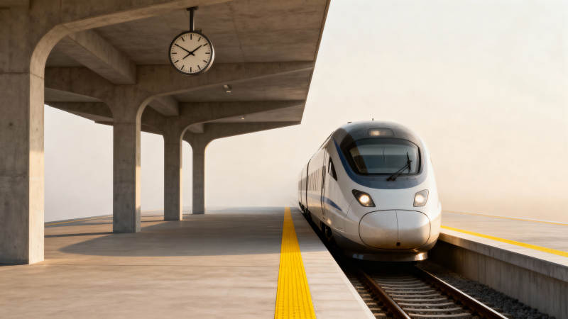 高铁进站 站台时钟静候图片