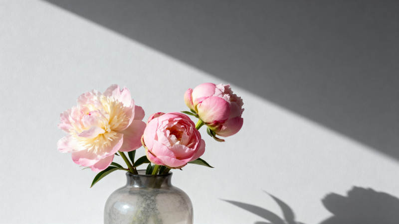 光影下的粉色牡丹花图片