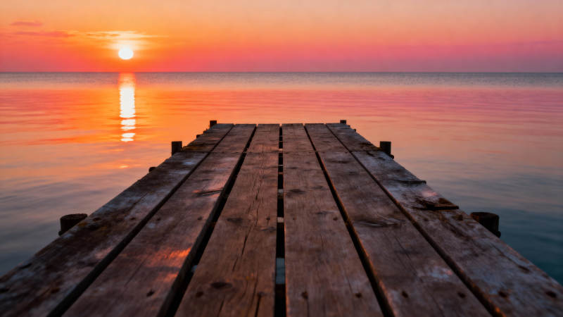 夕阳码头 静美如画图片