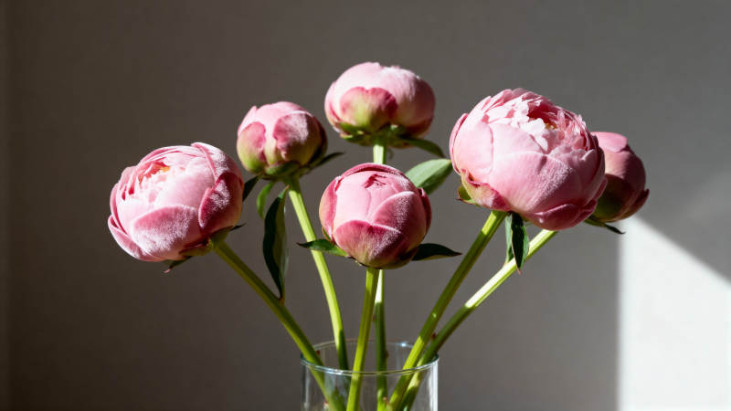 粉芍药静绽玻璃瓶中图片