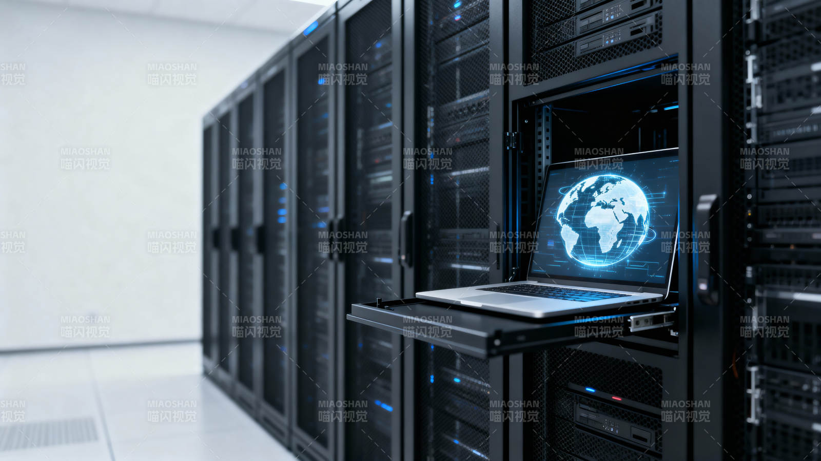 服务器机房中的全球网络监控图片