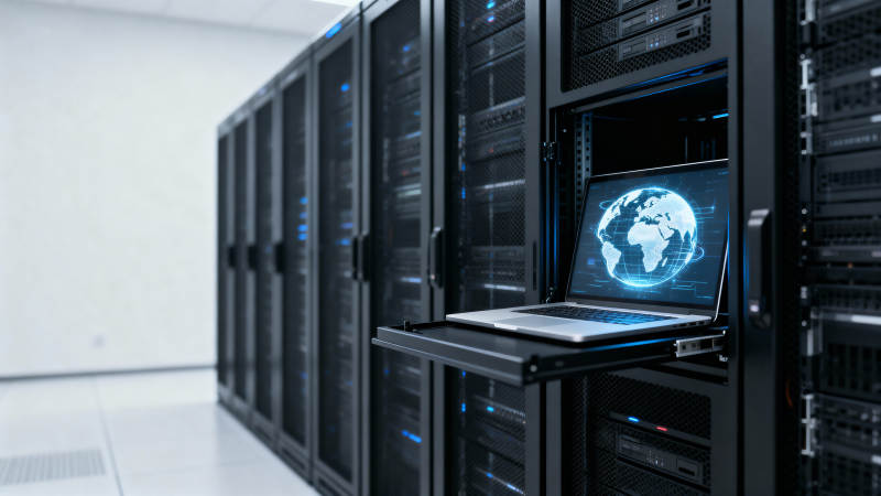 服务器机房中的全球网络监控图片