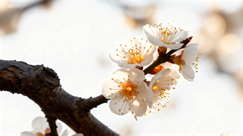 枝头白花迎春开图片