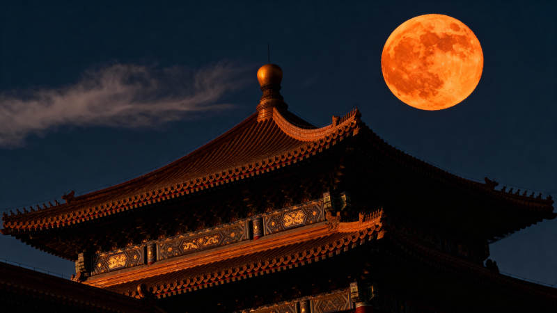 古楼映红月 夜色醉人心图片