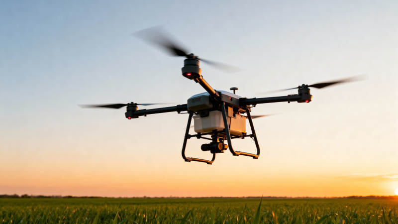 无人机巡田 夕阳下的科技农业图片