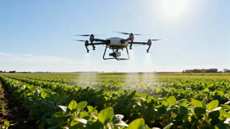 无人机农田喷洒作业中图片