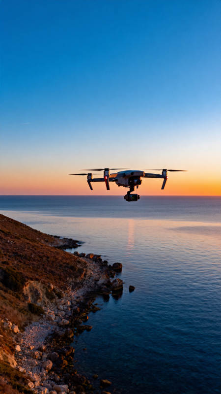 无人机航拍海岸日落美景图片