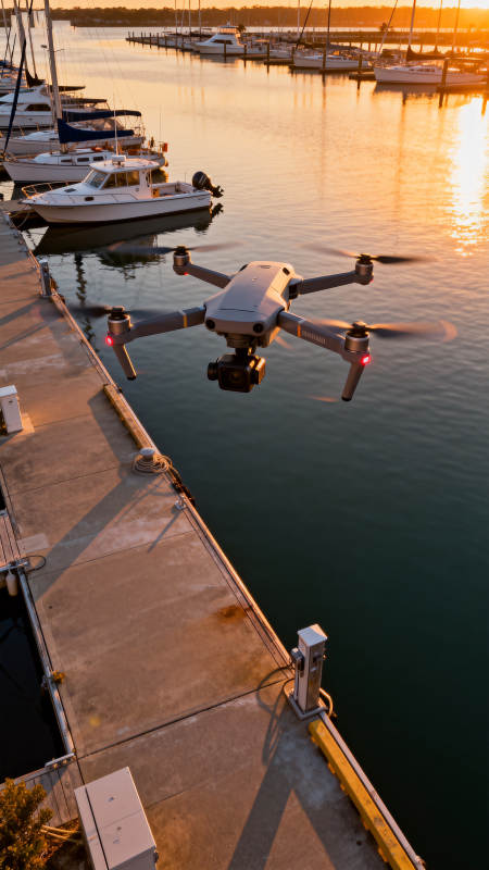 无人机航拍码头夕阳美景图片