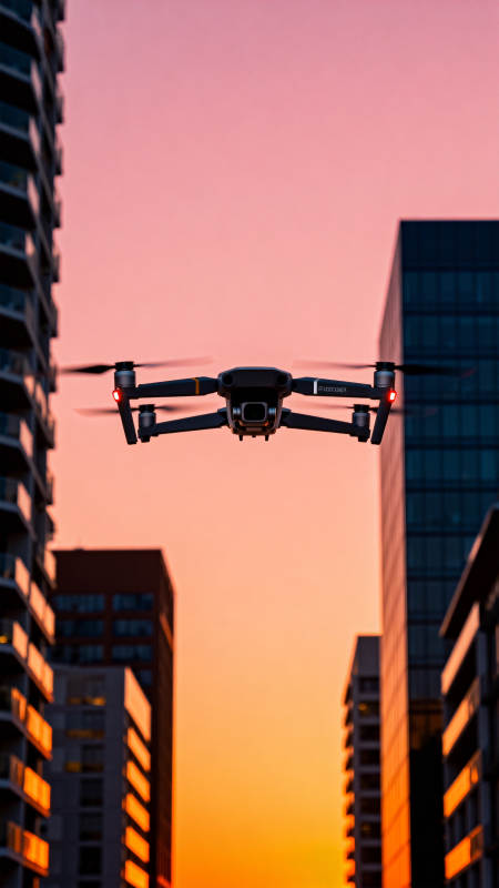 无人机暮色城市航拍图片