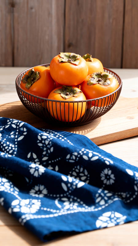 柿子满篮 蓝布添雅韵图片