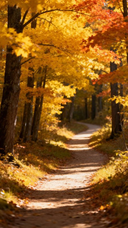 秋日林间小径 金黄落叶铺路图片