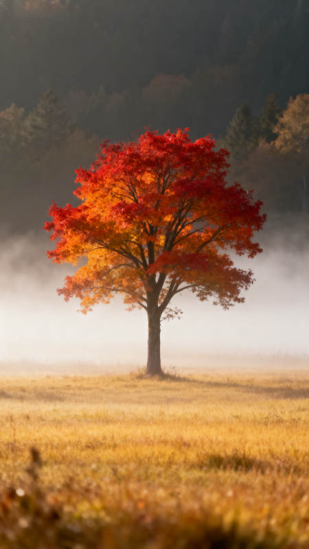 秋雾红树 孤影燃金野图片