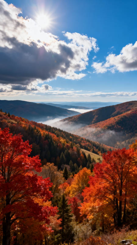 秋山红遍 云海映日辉图片