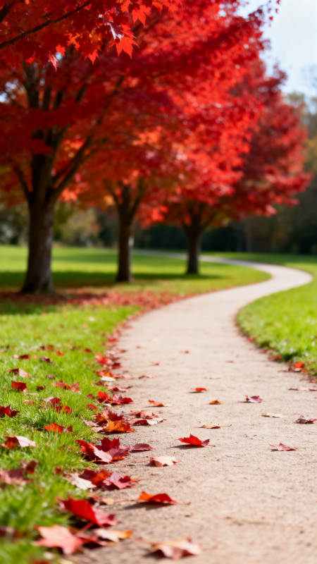 秋日红枫小径 落叶铺满路图片