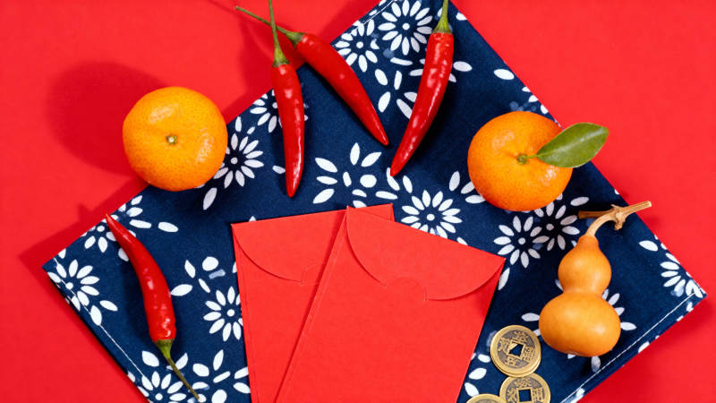 春节喜庆布置 红包橘子辣椒葫芦图片