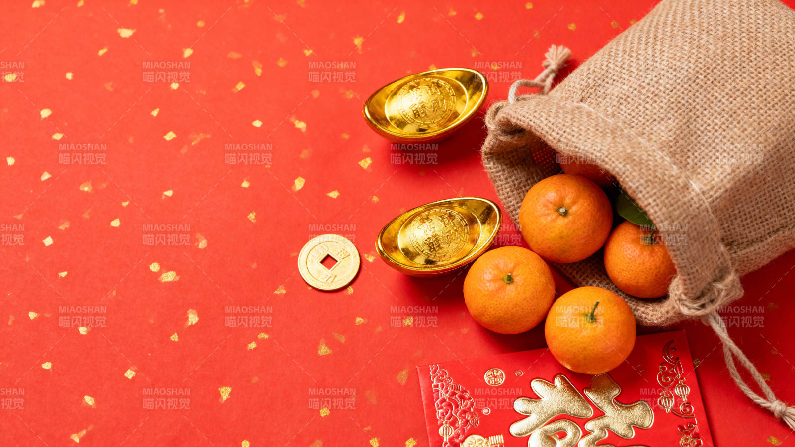 春节福袋金桔元宝红包图片