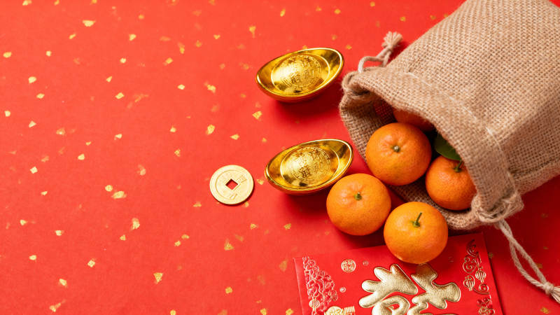 春节福袋金桔元宝红包图片