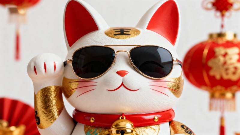 招财猫戴墨镜 酷迎新春福图片