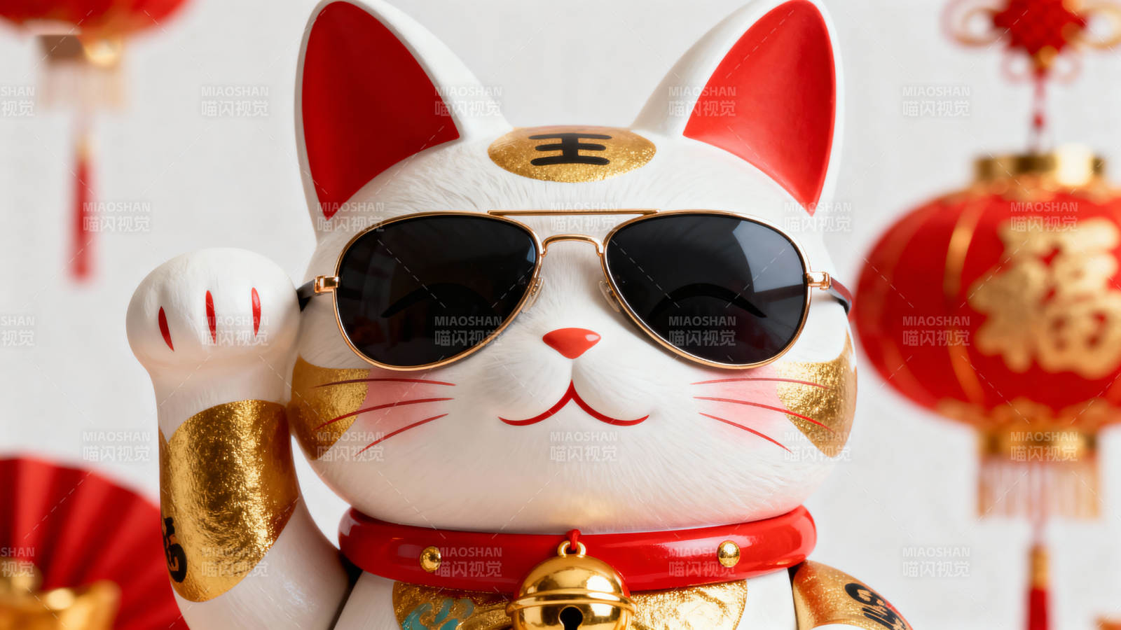 招财猫戴墨镜 酷迎新春福图片