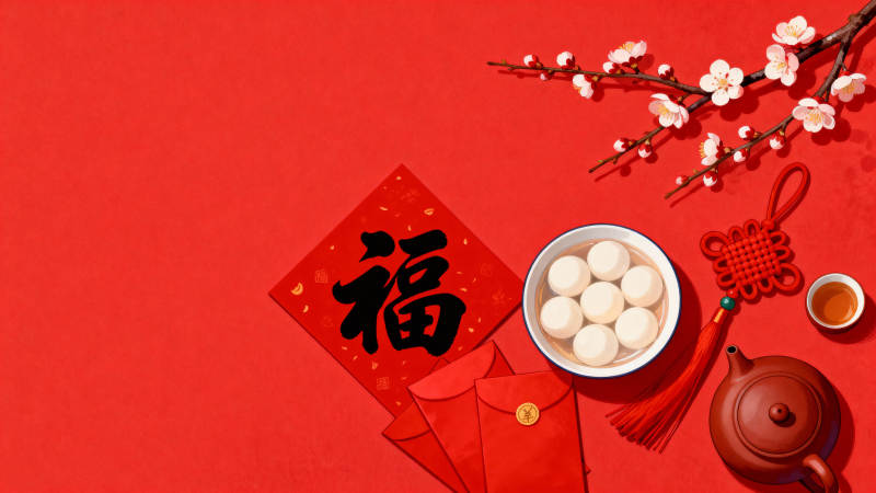 红底福字汤圆贺新春图片