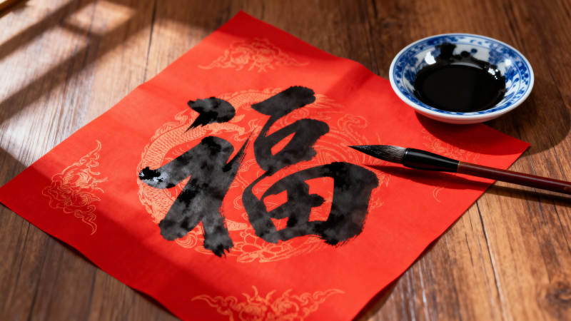 红纸墨香写 福 字图片