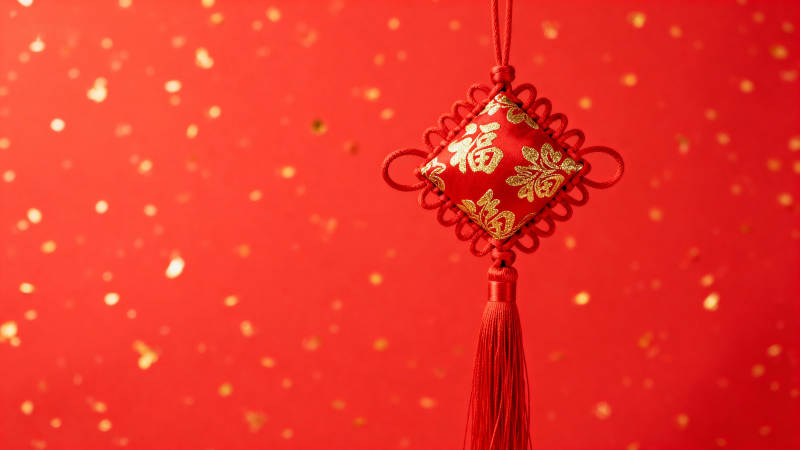 红底金福中国结挂饰图片