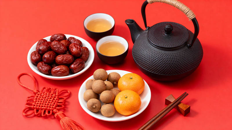 新春茶点 红枣橘桂圆图片
