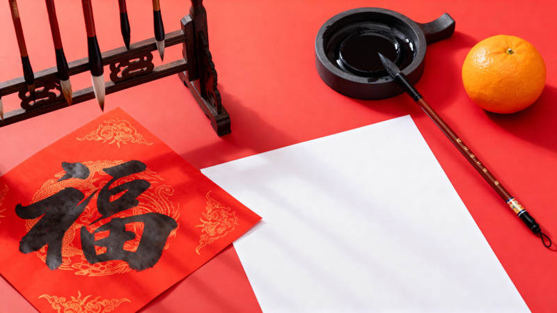 红纸写福迎新春图片
